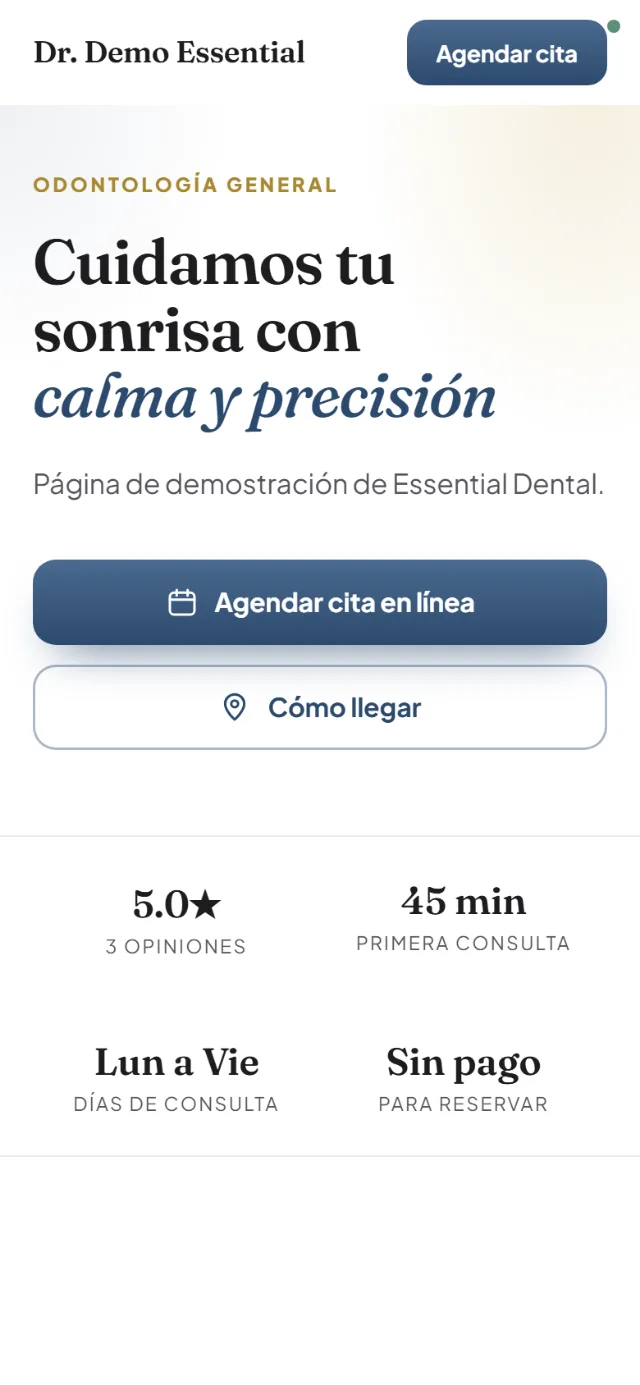 Página pública de un doctor de ejemplo con su agenda